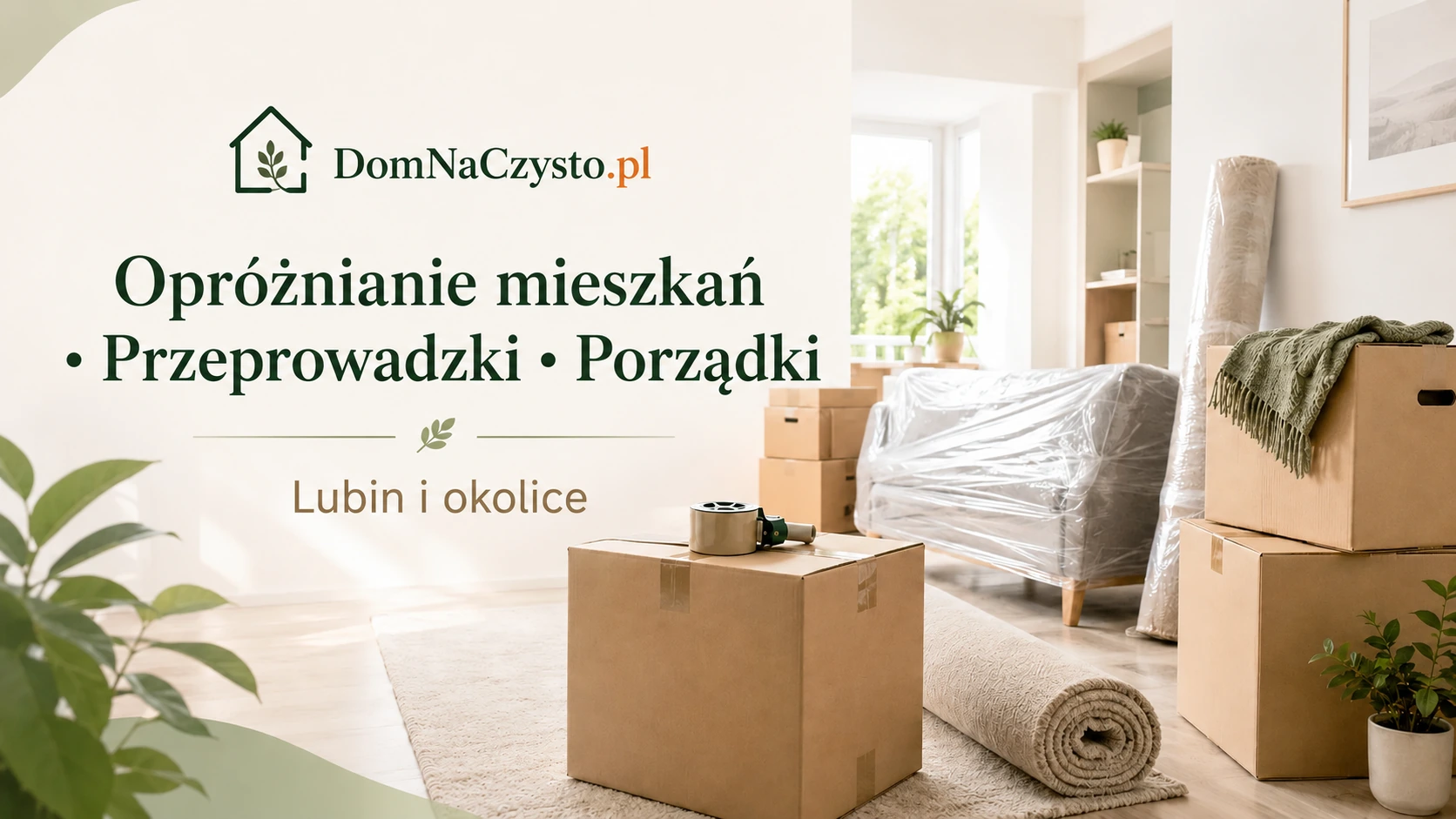 Kartony i zabezpieczone meble w mieszkaniu przygotowanym do opróżniania i przeprowadzki w Lubinie