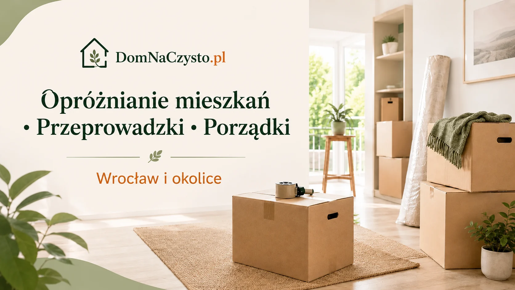 Opróżnianie mieszkań Wrocław – przeprowadzki, piwnice, wynoszenie mebli Kartony i zabezpieczone meble w mieszkaniu przygotowanym do opróżniania i przeprowadzki we Wrocławiu