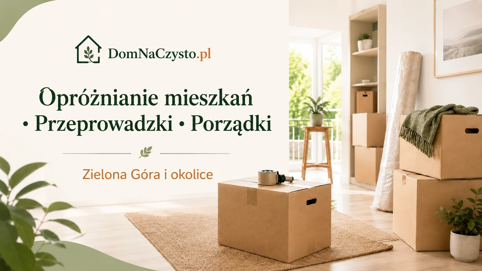 Opróżnianie mieszkań Zielona Góra – przeprowadzki i transport mebli Kartony i zabezpieczone meble w mieszkaniu przygotowanym do opróżniania i przeprowadzki w Zielonej Górze