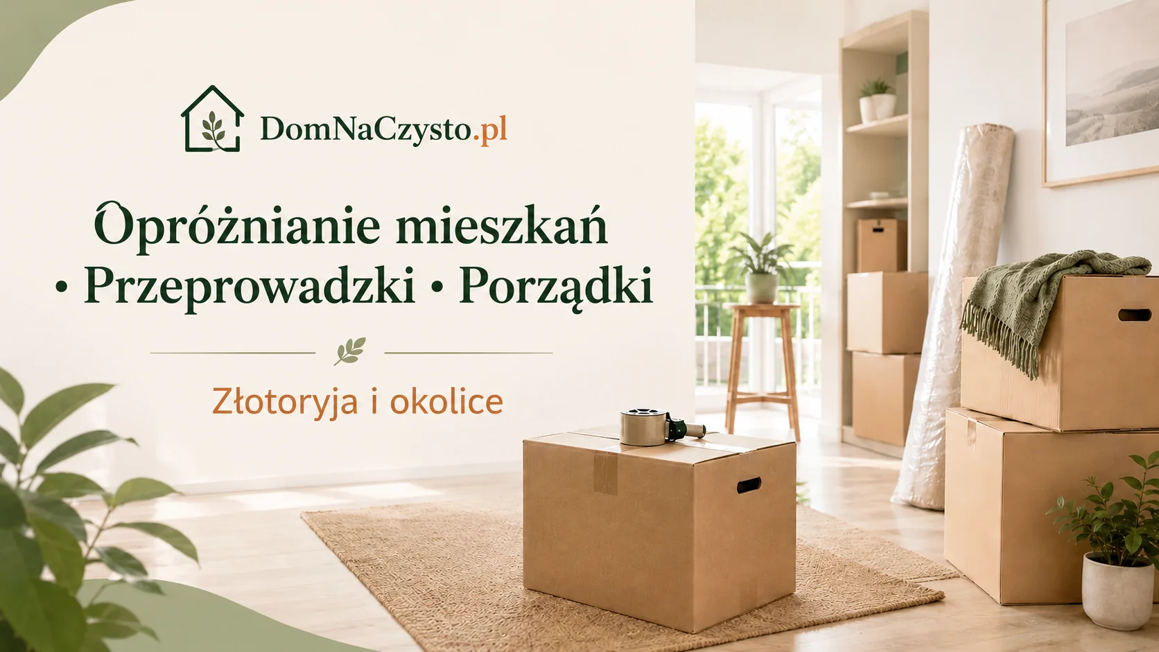 Kartony i zabezpieczone meble w mieszkaniu przygotowanym do opróżniania i przeprowadzki w Złotoryi